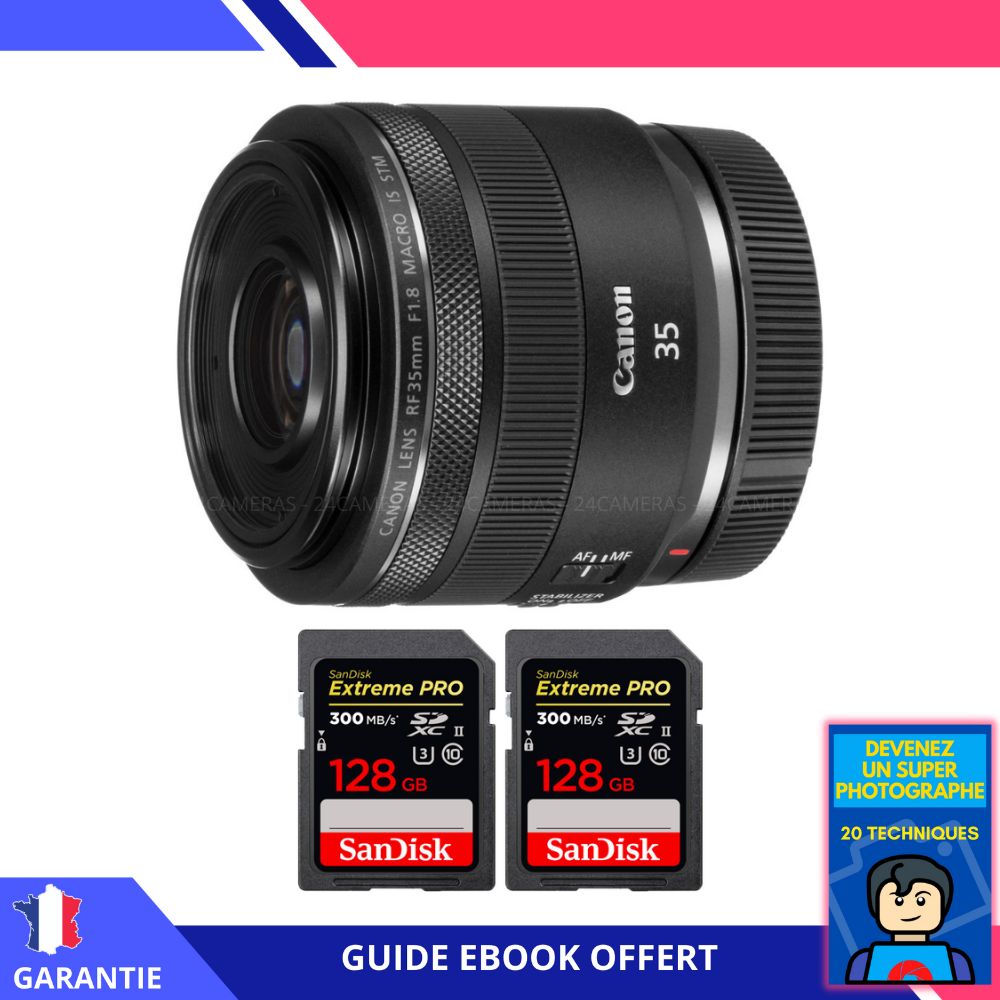 Canon RF 35mm f1.8 Macro IS STM + 2 SanDisk UHS II 300 MB/ + Ebook 'Devenez Un Super Photographe