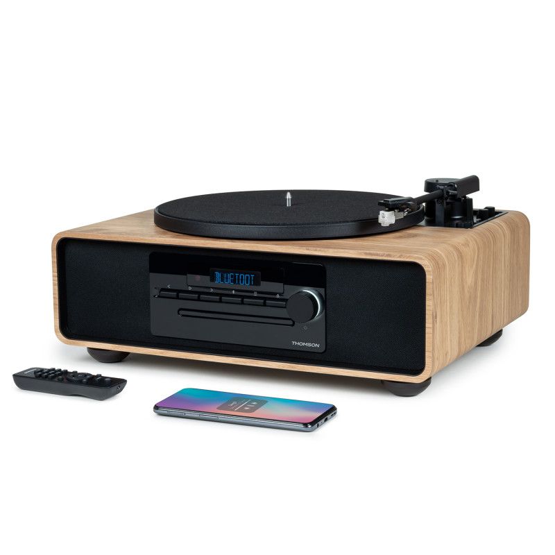 Chaîne HiFi avec vinyle intégrée MIC300TT THOMSON Système stéréo Lecteur CD Bluetooth RADIO FM Affiche 'heure