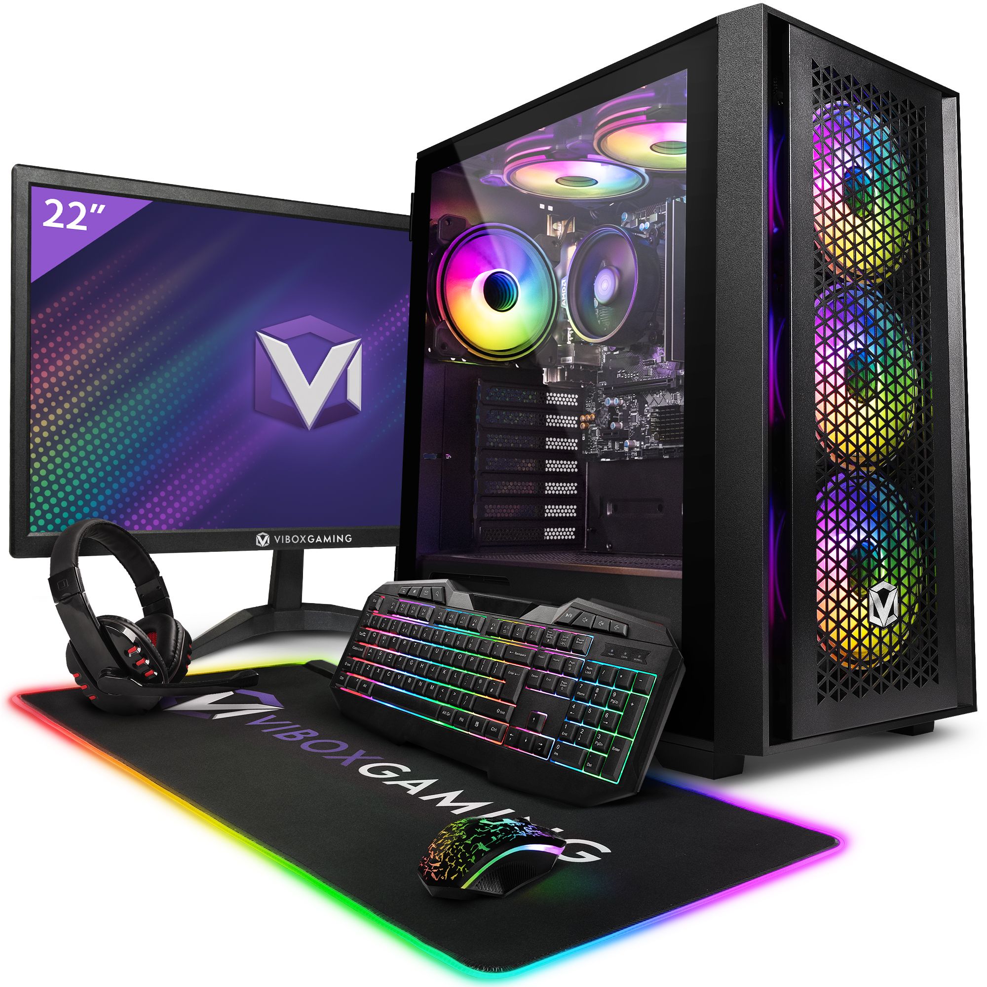 Vibox VI 176 PC Gamer 22 Écran Pack AMD Ryzen 3200GE Processeur 4GHz Radeon Vega 8 Graphiques 8Go RAM 480Go SSD Linux OS WiFi - vue 3