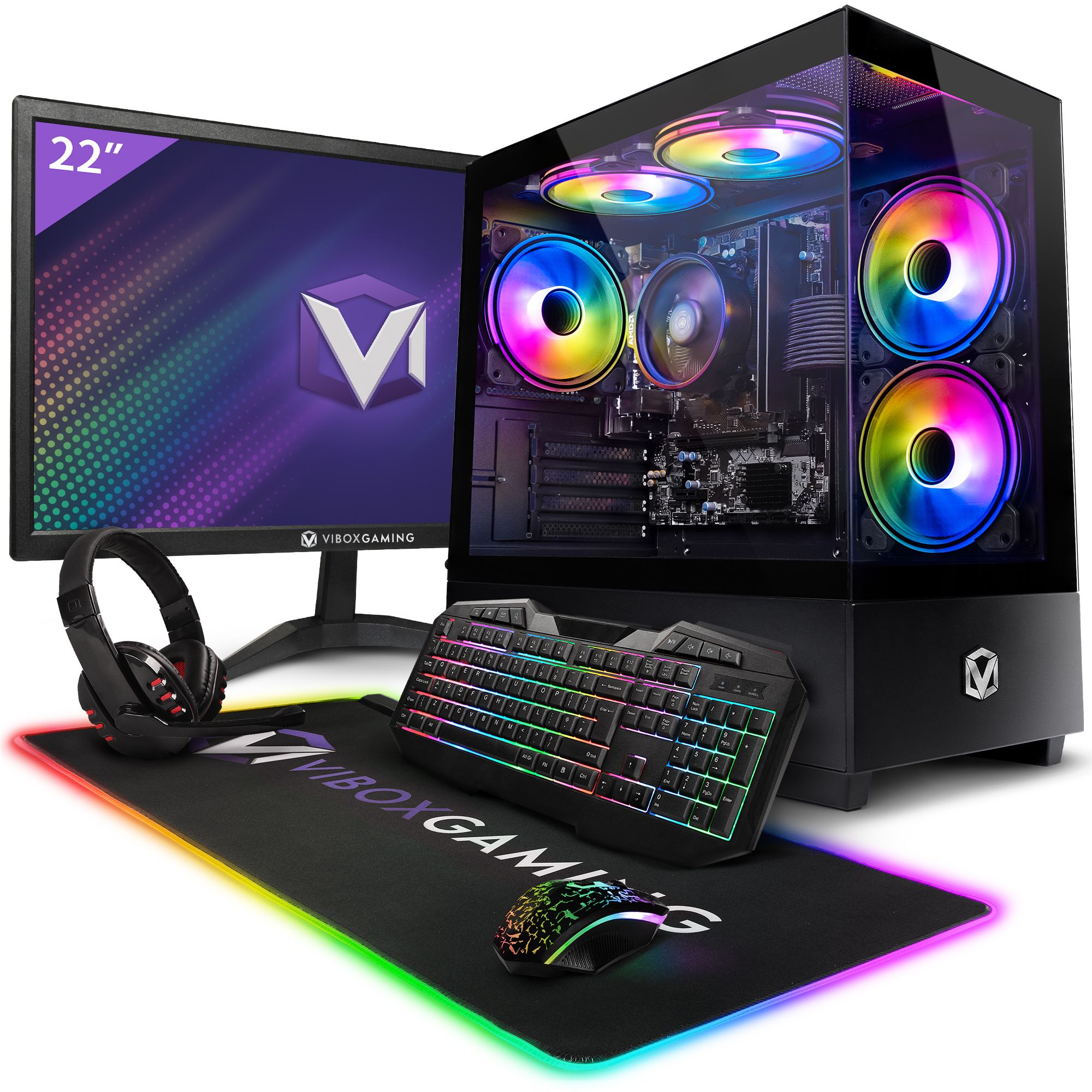 Vibox VI 176 PC Gamer 22 Écran Pack AMD Ryzen 3200GE Processeur 4GHz Radeon Vega 8 Graphiques 8Go RAM 480Go SSD Linux OS WiFi - vue 2