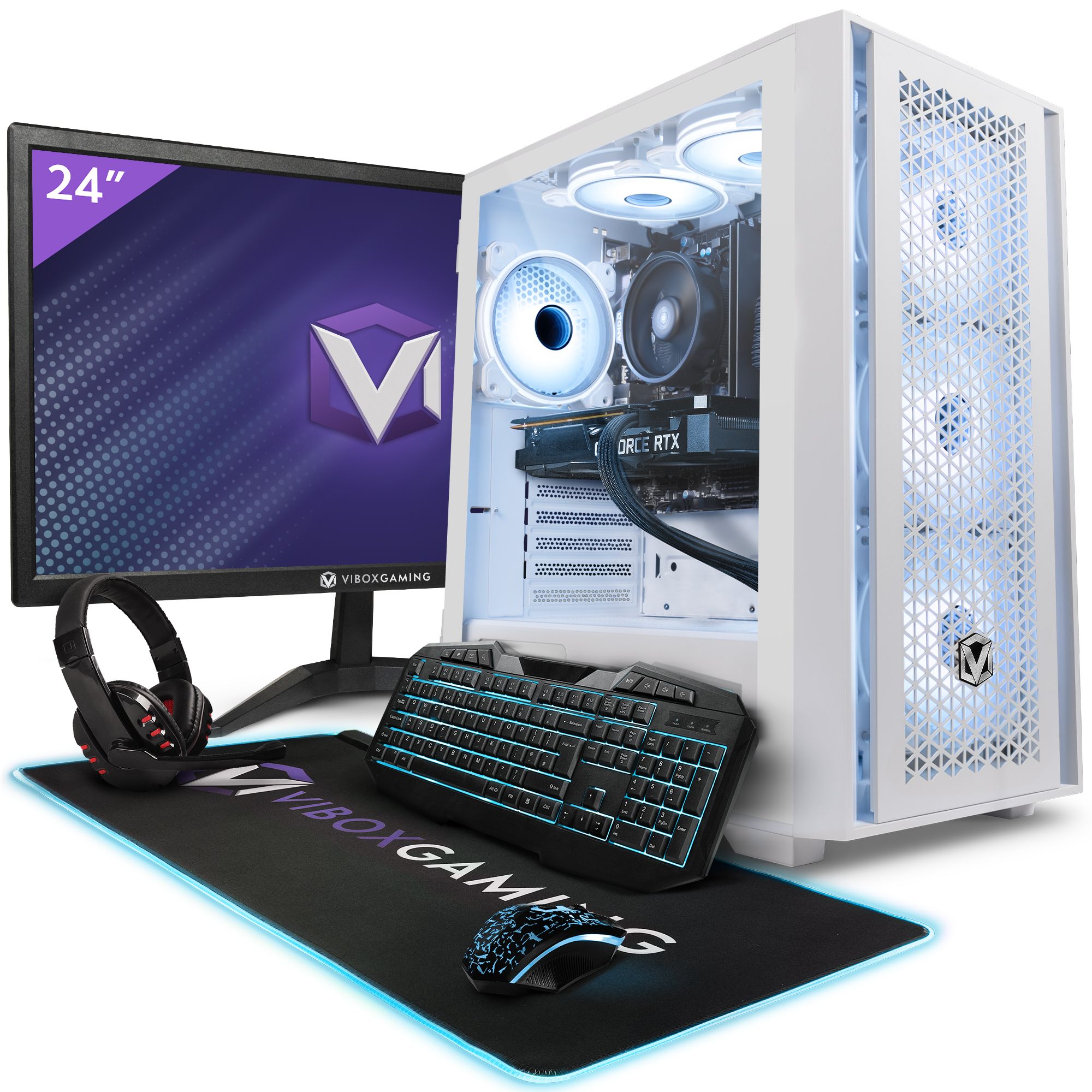 Vibox I 4 PC Gamer 22 Écran Pack Quad Core AMD Ryzen Processeur 4GHz Radeon Vega 8 Graphique RAM 500Go NVMe .2 SSD Windows 11 WiFi