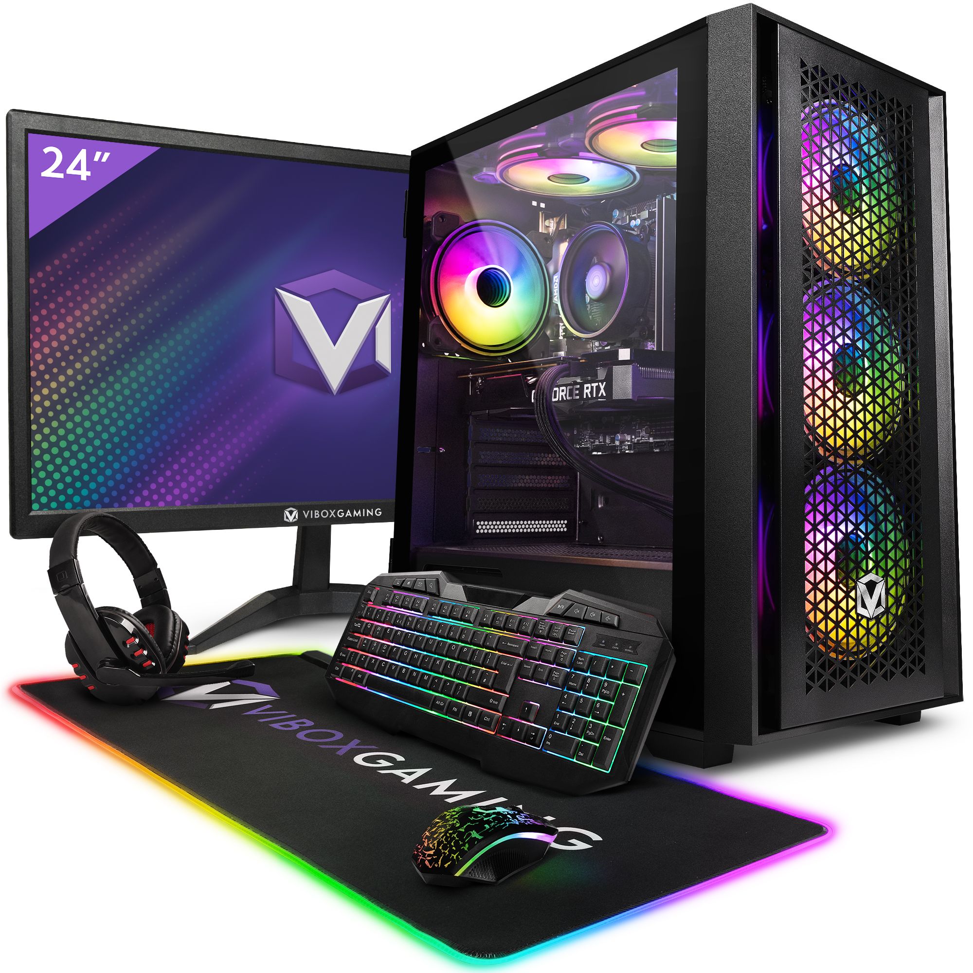 Vibox VI 172 PC Gamer 22 Écran Pack AMD Ryzen 3200GE Processeur 4GHz Radeon Vega 8 Graphiques 8Go RAM HDD Linux OS WiFi