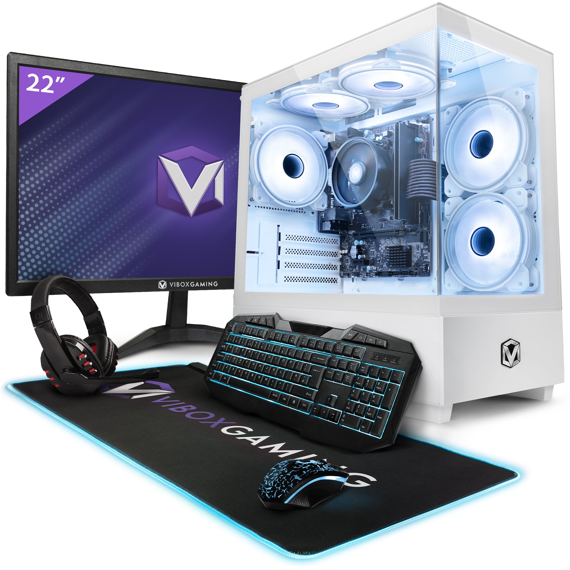 Vibox VI 176 PC Gamer 22 Écran Pack AMD Ryzen 3200GE Processeur 4GHz Radeon Vega 8 Graphiques 8Go RAM 480Go SSD Linux OS WiFi