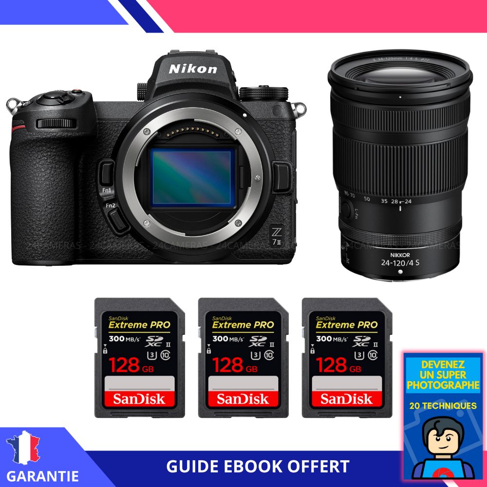 Nikon Z7 II + Z 24 120mm f4 + 3 SanDisk Extreme PRO UHS II SDXC 300 MB/ + Ebook 'Devenez Un Super Photographe