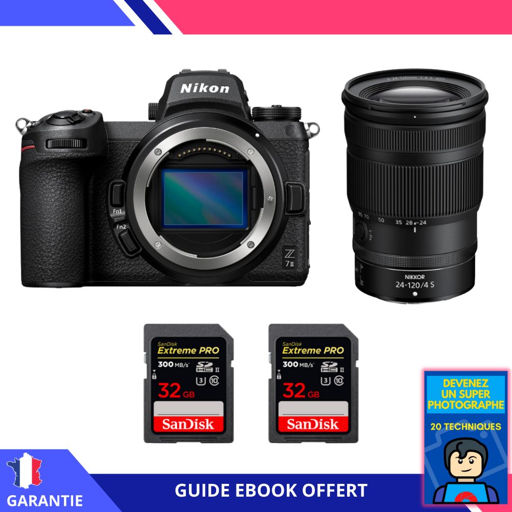 Nikon Z7 II + Z 24 120mm f4 + 2 SanDisk Extreme PRO UHS II SDXC 300 MB/ + Ebook 'Devenez Un Super Photographe