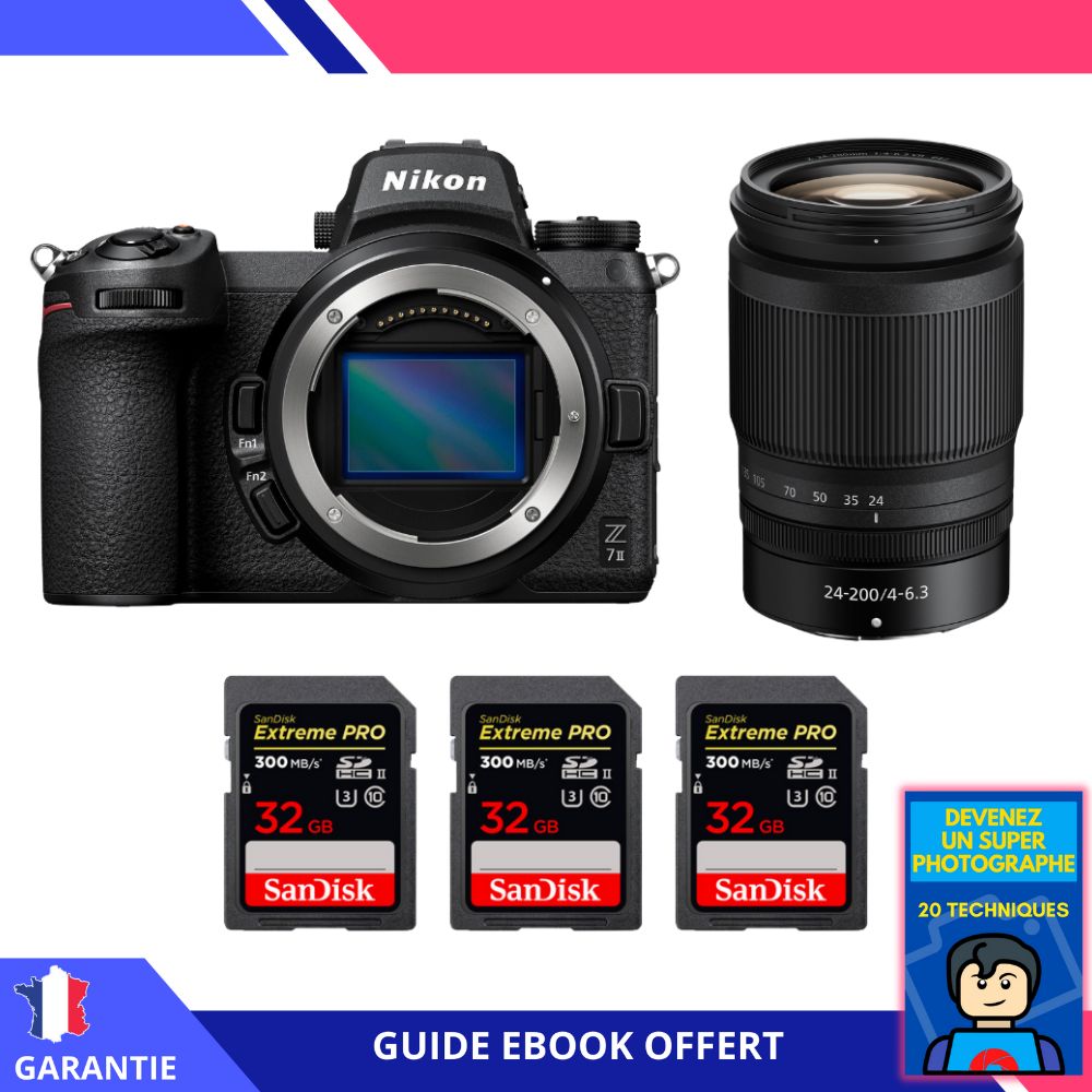 Nikon Z7 II + Z 24 200mm f4 6.3 VR + 3 SanDisk Extreme PRO UHS II SDXC 300 MB/ + Ebook 'Devenez Un Super Photographe