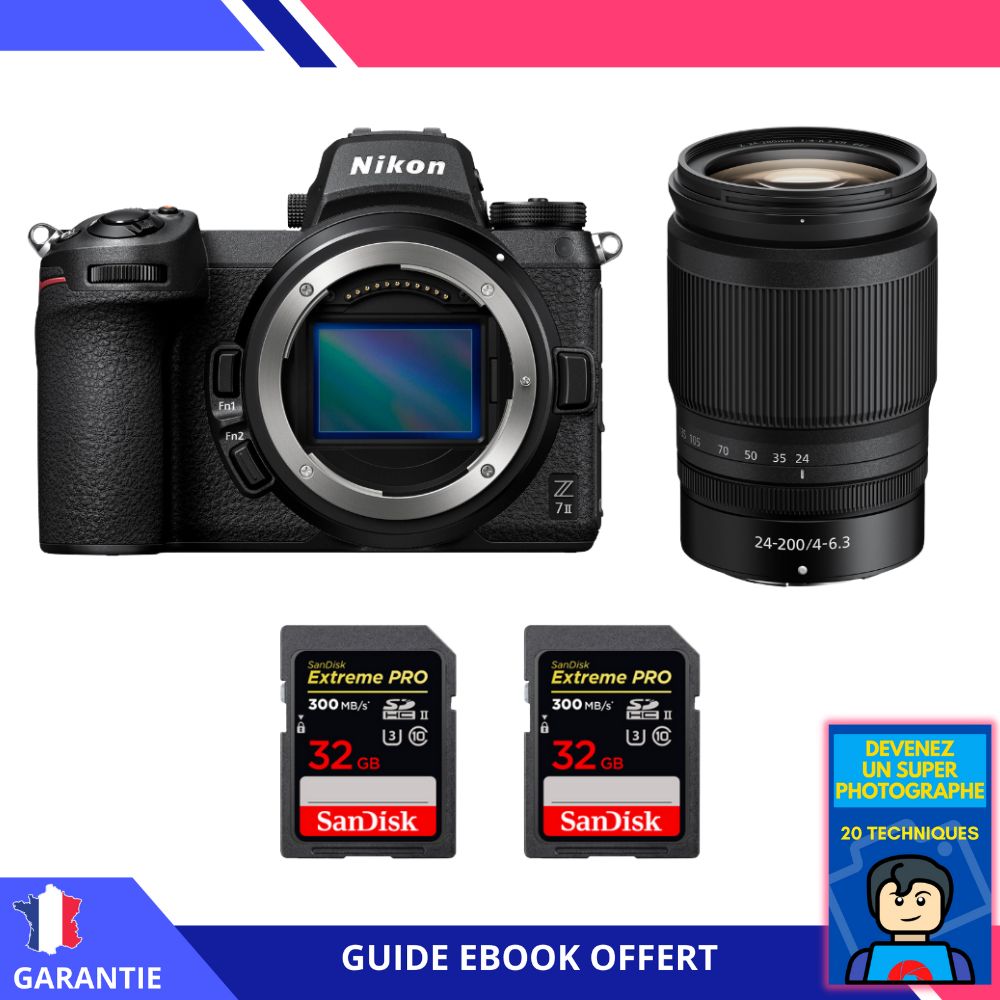 Nikon Z7 II + Z 24 200mm f4 6.3 VR + 2 SanDisk Extreme PRO UHS II SDXC 300 MB/ + Ebook 'Devenez Un Super Photographe