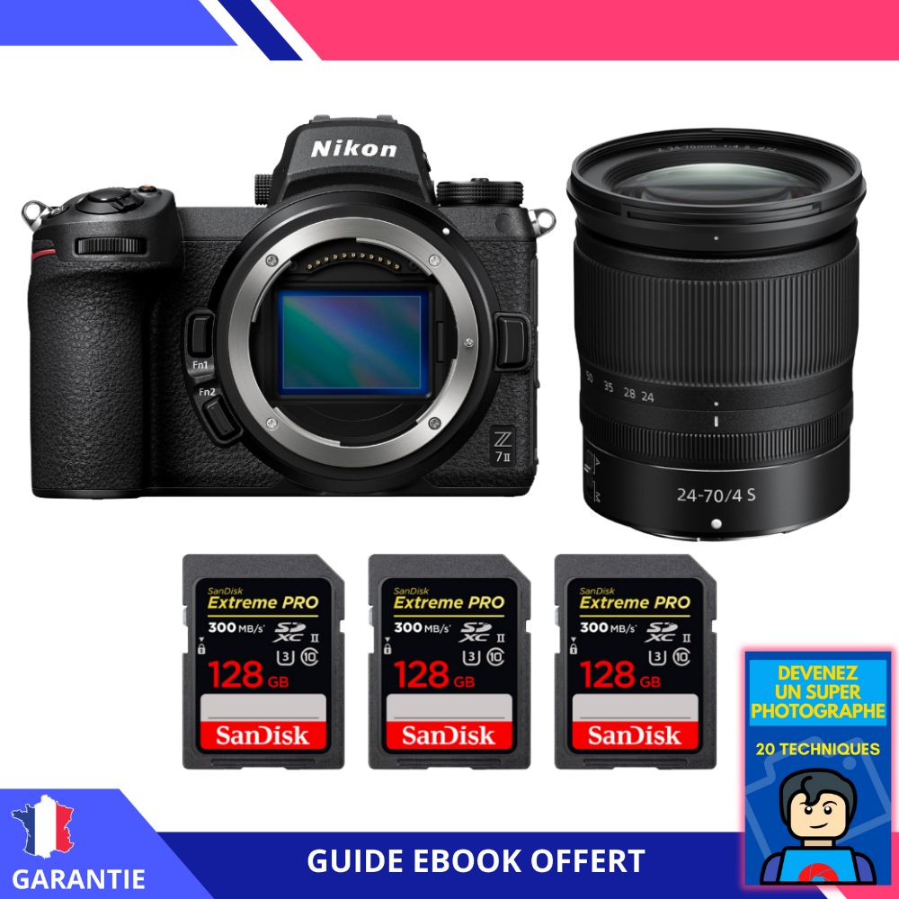 Nikon Z7 II + Z 24 70mm f4 + 3 SanDisk Extreme PRO UHS II SDXC 300 MB/ + Ebook 'Devenez Un Super Photographe