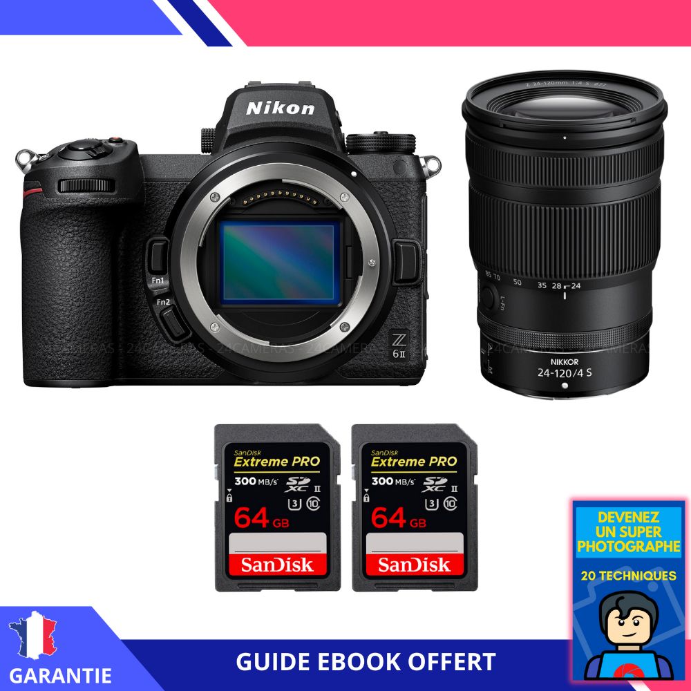 Nikon Z6 II + Z 24 120mm f4 + 2 SanDisk Extreme PRO UHS II SDXC 300 MB/ + Ebook 'Devenez Un Super Photographe