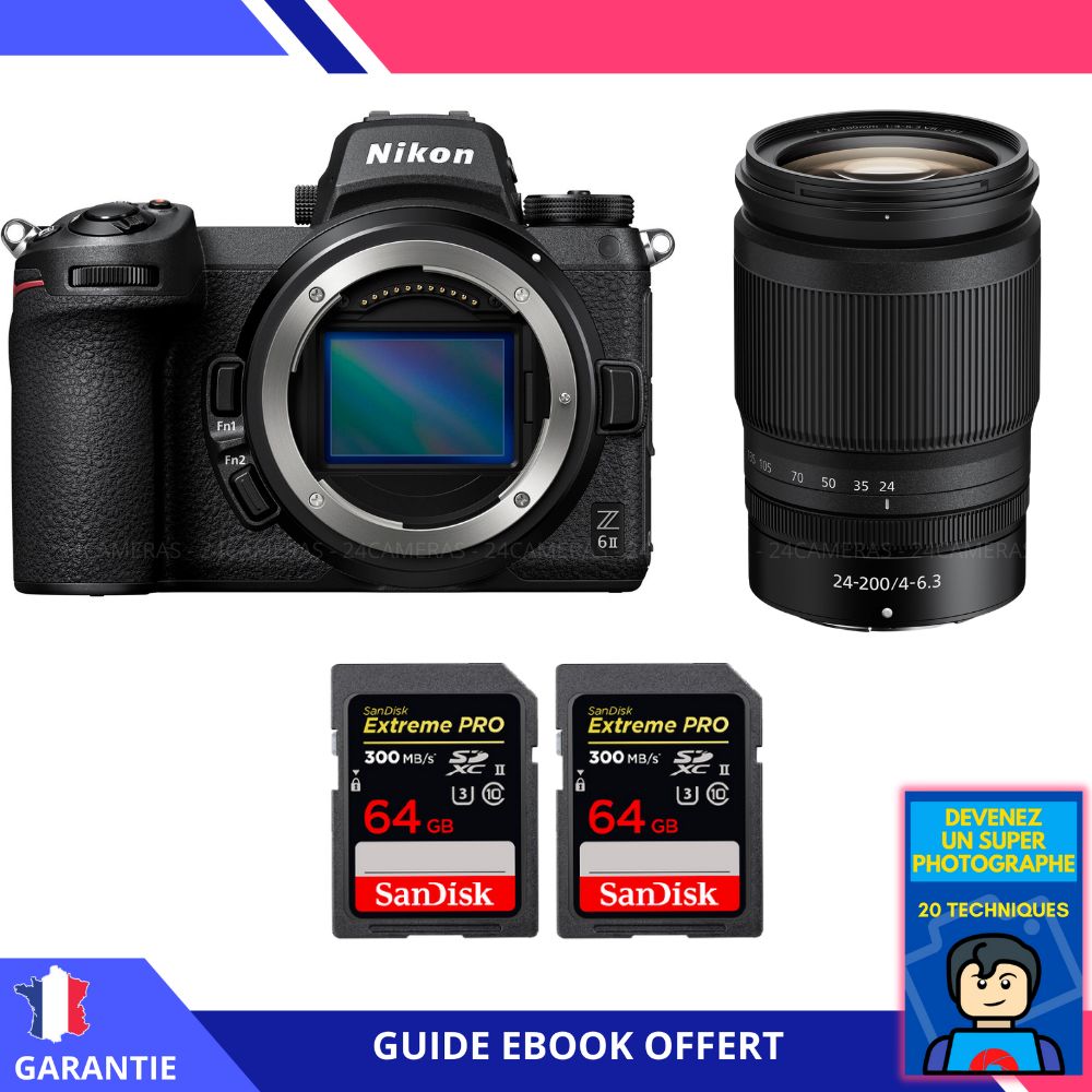 Nikon Z6 II + Z 24 200mm f4 6.3 VR + 2 SanDisk Extreme PRO UHS II SDXC 300 MB/ + Ebook 'Devenez Un Super Photographe