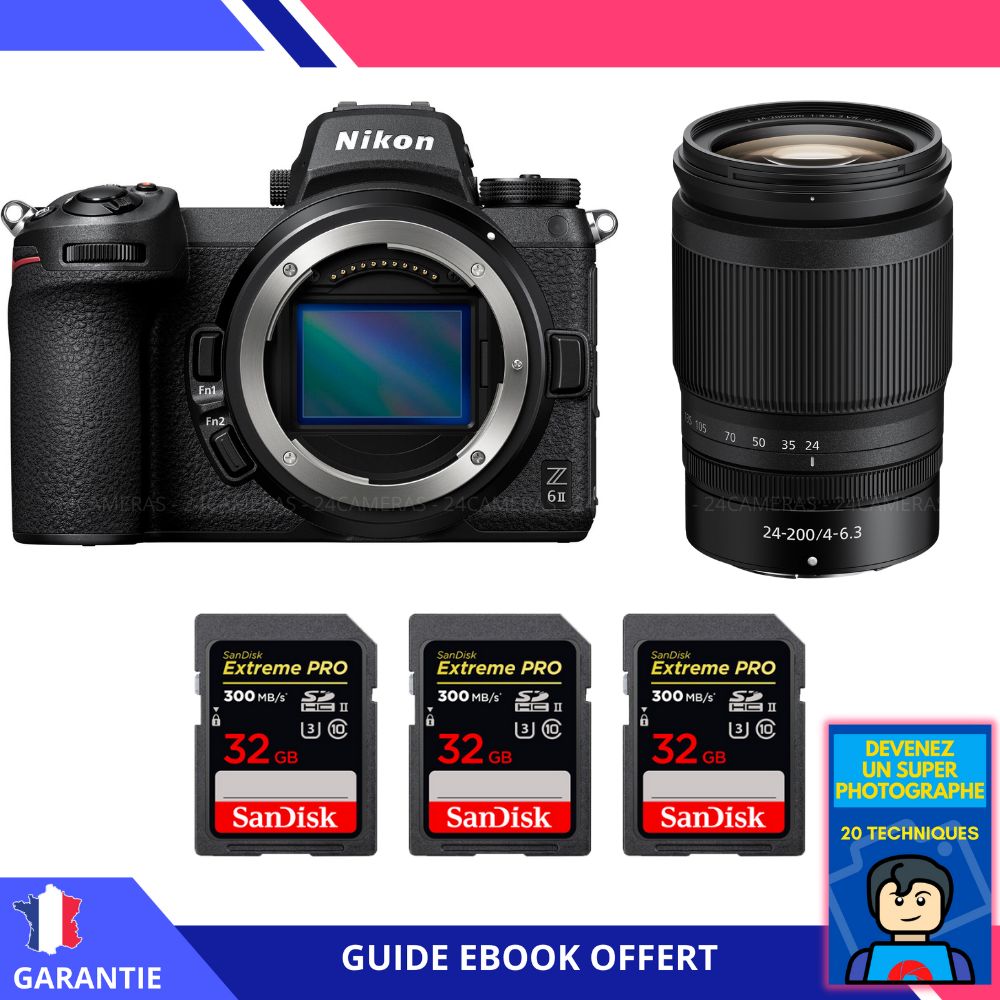 Nikon Z6 II + Z 24 200mm f4 6.3 VR + 3 SanDisk Extreme PRO UHS II SDXC 300 MB/ + Ebook 'Devenez Un Super Photographe