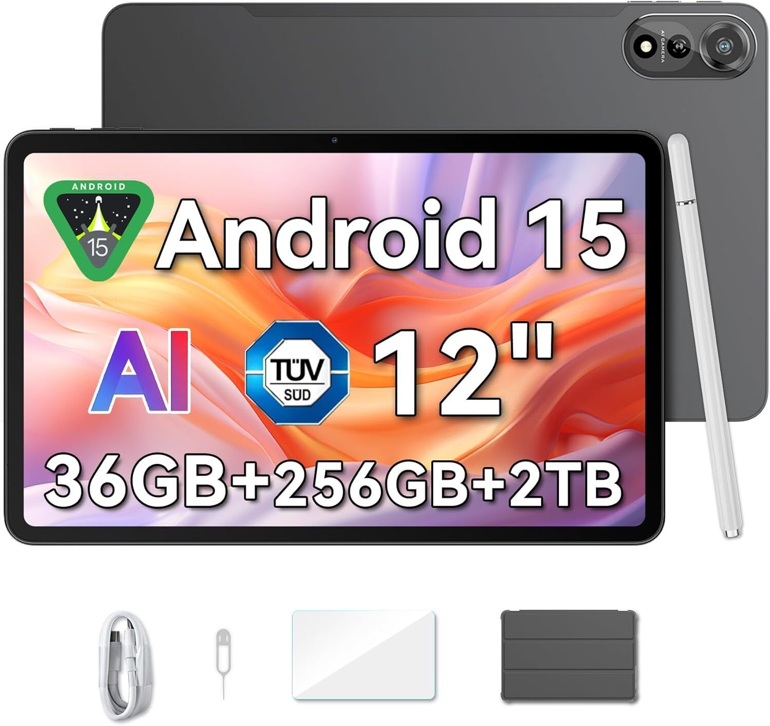 Blackview x Gemini AI 2.0 MEGA 2 WiFi Tablette 12 90Hz RAM 36 Go ROM SD Android 15 WiFi 6 9000mAh PC 2.0 - vue 3