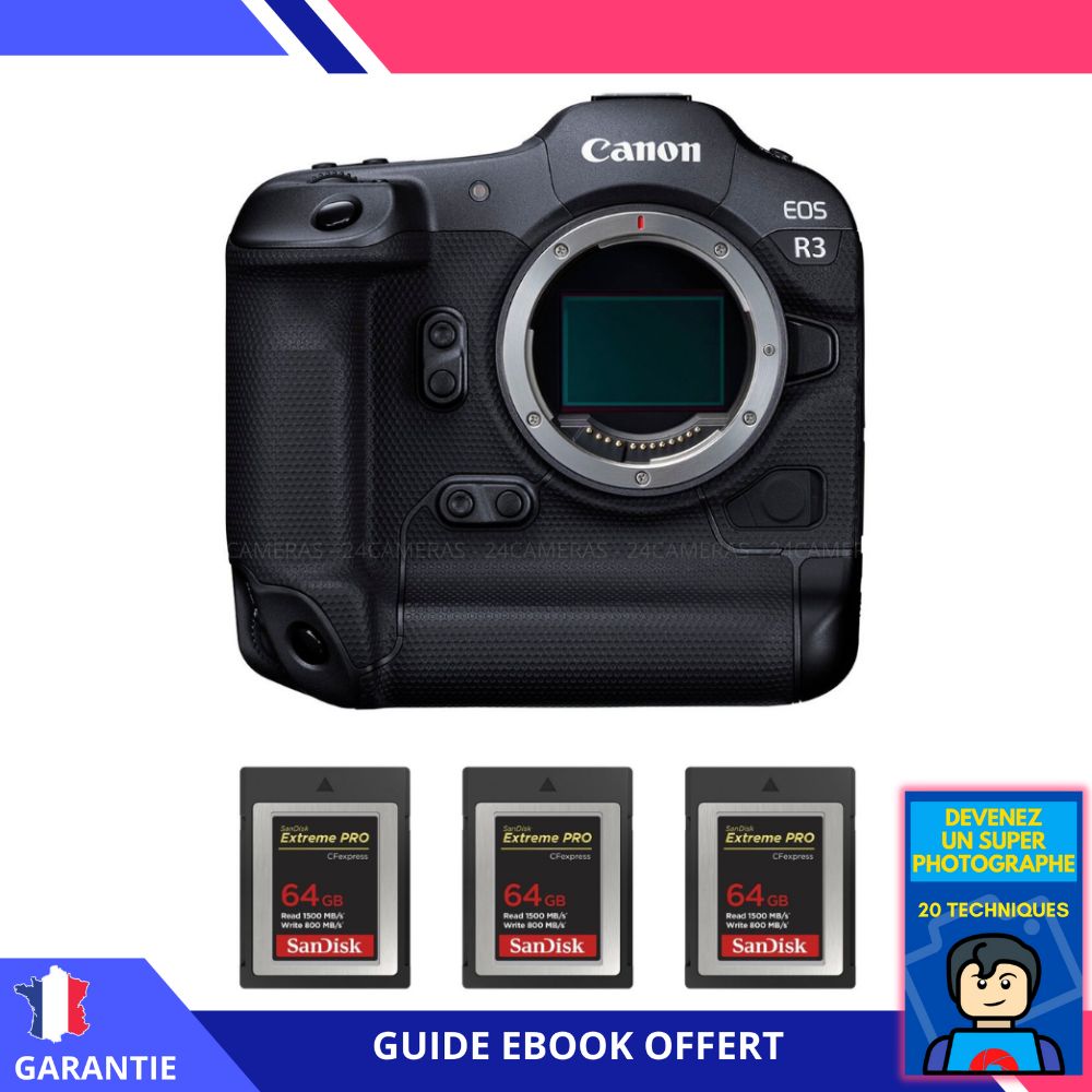 Canon EOS R3 Nu + 3 SanDisk Extreme PRO CFexpress Type B + Ebook 'Devenez Un Super Photographe - vue 3
