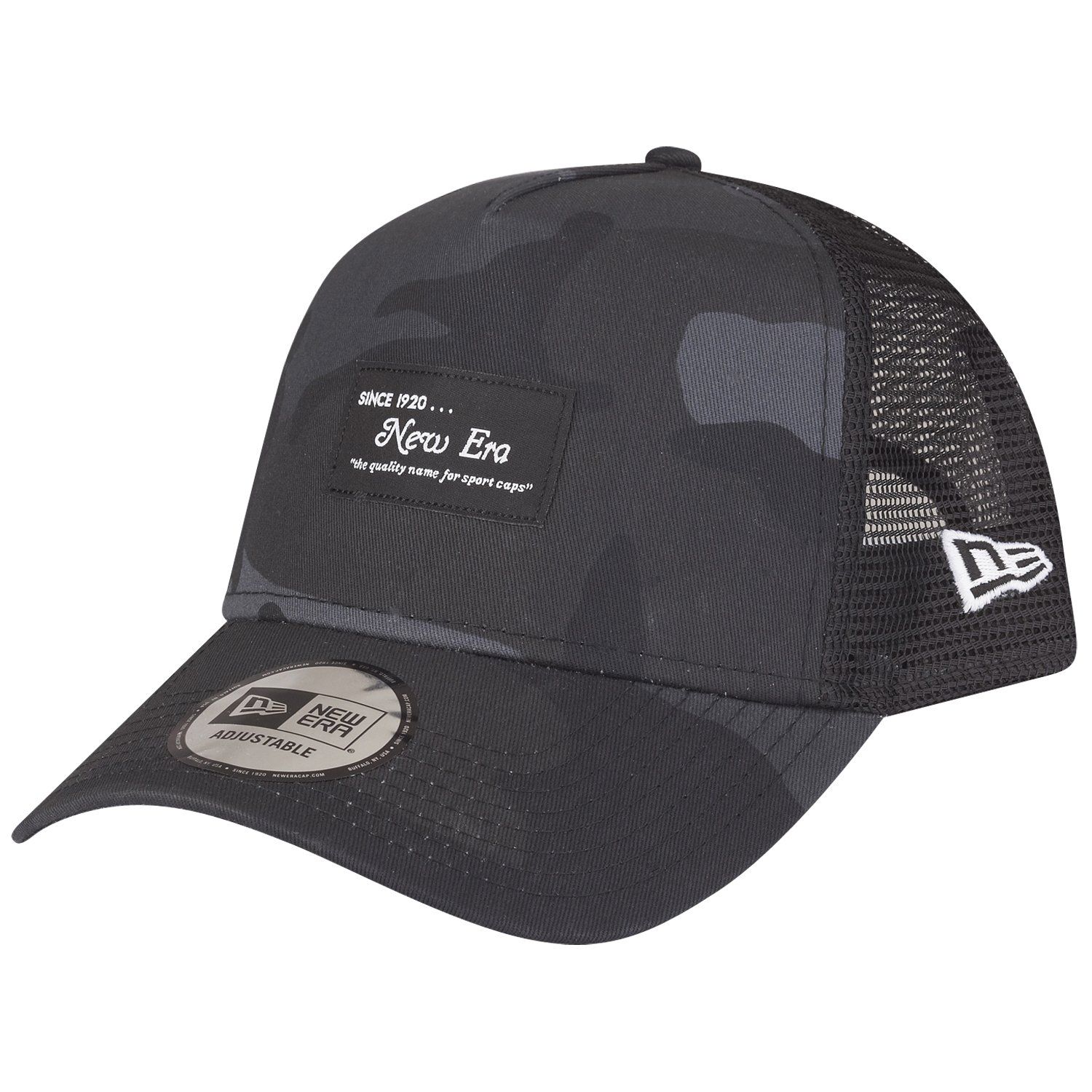 New Era Adjustable A Frame Trucker Cap Brand Patch - vue 4