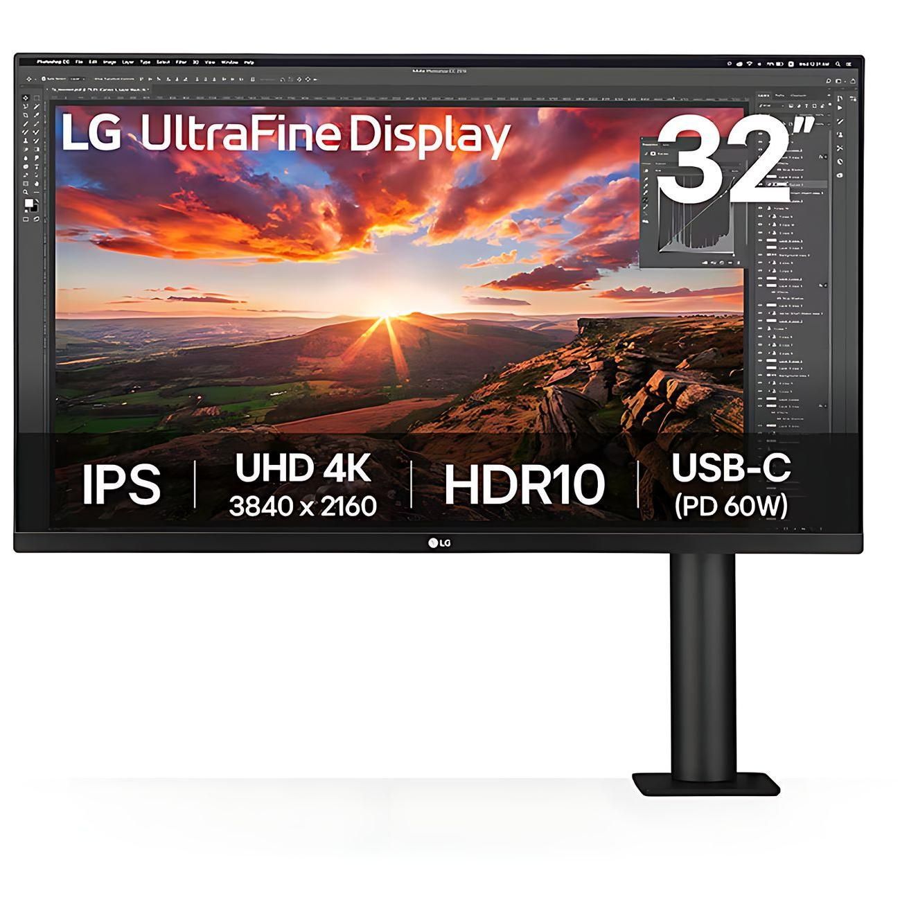 LG UltraFine Ergo 32UN880K-B - Écran LED - 32 (31.5 visualisable) - 3840 x 2160 4K UHD (2160p) @ 60 Hz - IPS - 350 cd/m² - 1000:1 - HDR10 - 5 ms - 2xHDMI, DisplayPort, USB-C - haut-parleurs