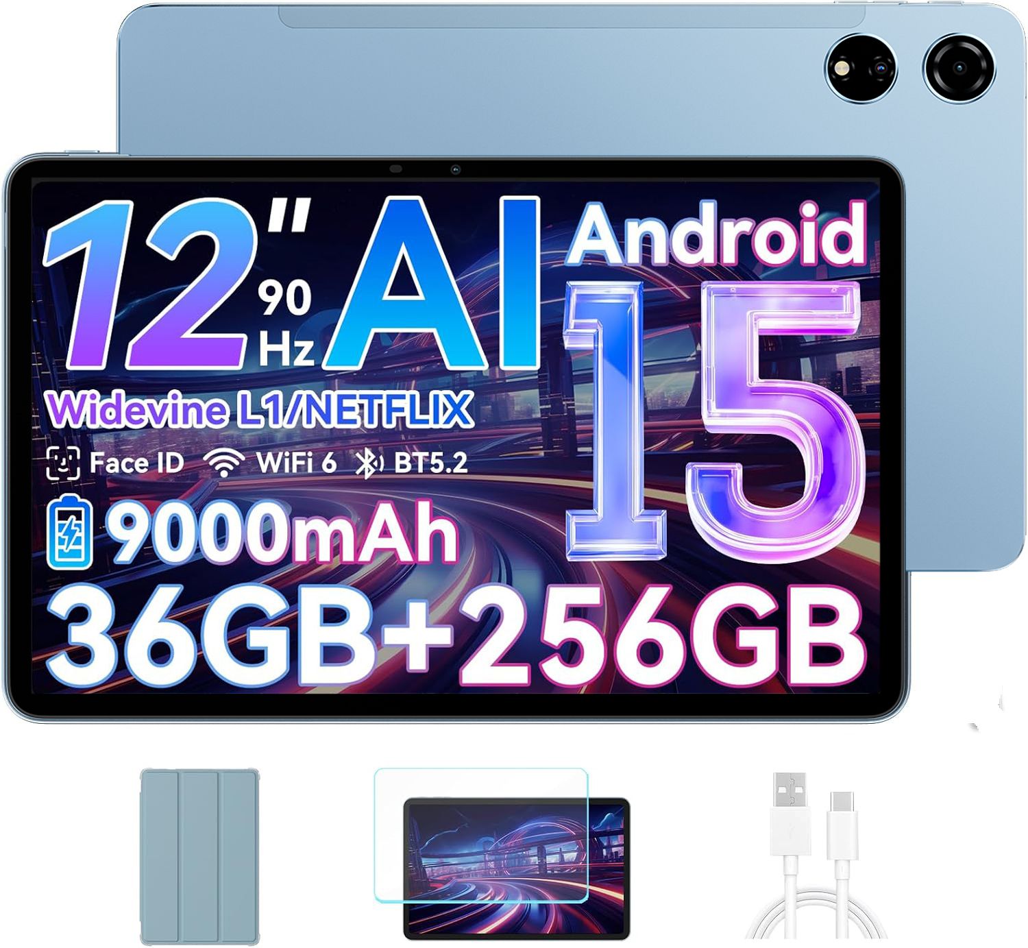 Blackview Tablette 12 1 2 5K 90Hz Top 3 IA Modèles Android 15 RAM 36 Go ROM SD 8800mAh 50 MP Dual Sim