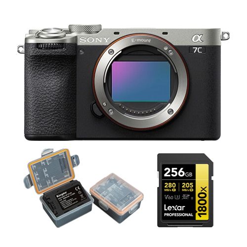 Sony Alpha A7C II Corps Argent+Lexar 256Go Carte mémoire SDXC professionnelle 1800x UHS-II+Kingma 2000 mAh (Sony NP-FZ100) batterie