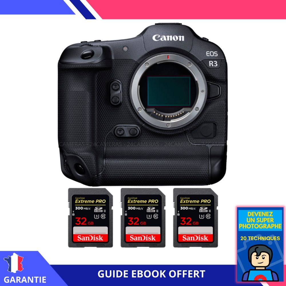 Canon EOS R3 + 3 SanDisk Extreme PRO UHS II SDXC 300 MB/ + Ebook 'Devenez Un Super Photographe