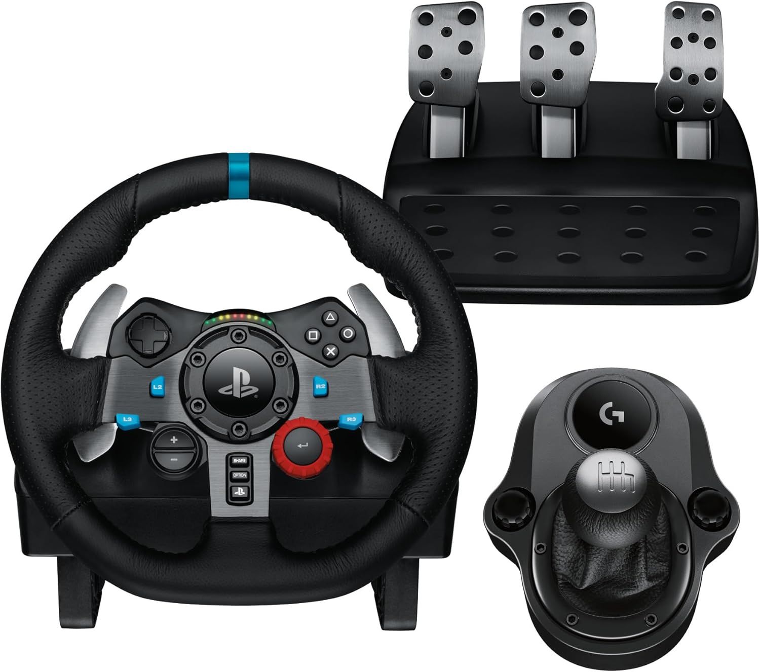 Logitech G G29 SE Driving Force volant de course et pédalier retour de force cuir véritable + Logitech G Driving Force levier de vitesse pour PS5 PS4 et PC Mac