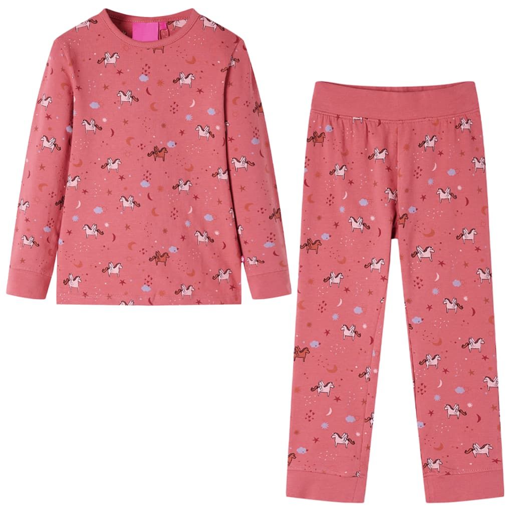 Pyjamas Enfants Manches Longues Imprimé Licorne Ailée Rose Ancien 140