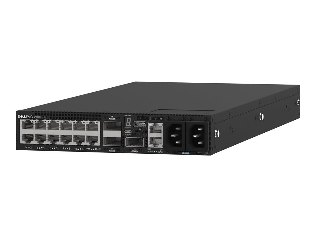 Dell Networking S4112T Commutateur C3 Géré 12 x 10GBase T + 3 x 100 Gigabit QSFP28 flux d'air de 'avant vers 'arrière Montable sur rack Dell Smart Value avec basique sur...