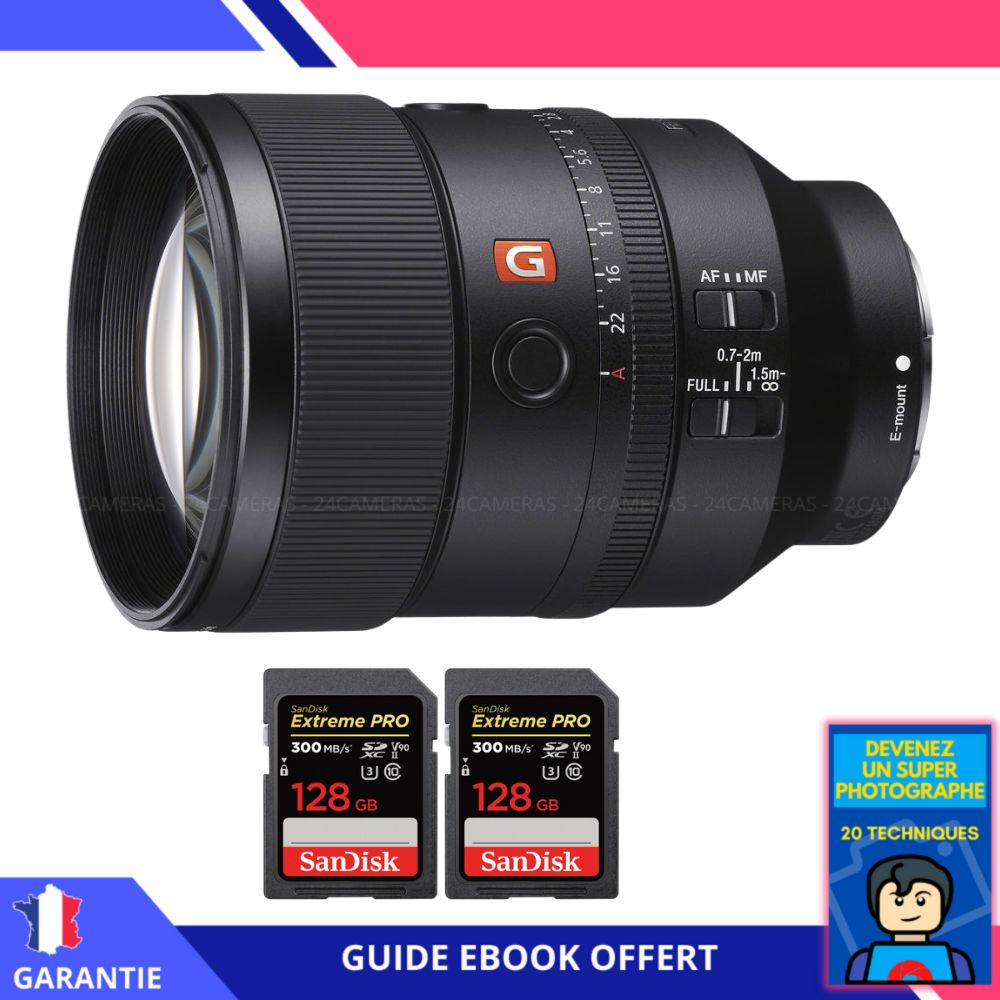Sony FE 135mm f1.8 GM + 2 SanDisk UHS II 300 MB/ + Ebook 'Devenez Un Super Photographe' Objectif Sony FE pour Sony Hybride