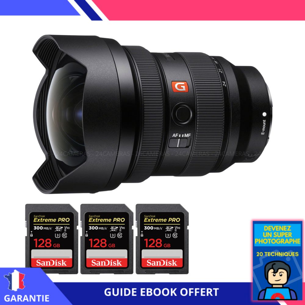 Sony FE 12 24mm f2.8 GM + 3 SanDisk UHS II 300 MB/ + Ebook 'Devenez Un Super Photographe' Objectif Sony FE pour Sony Hybride