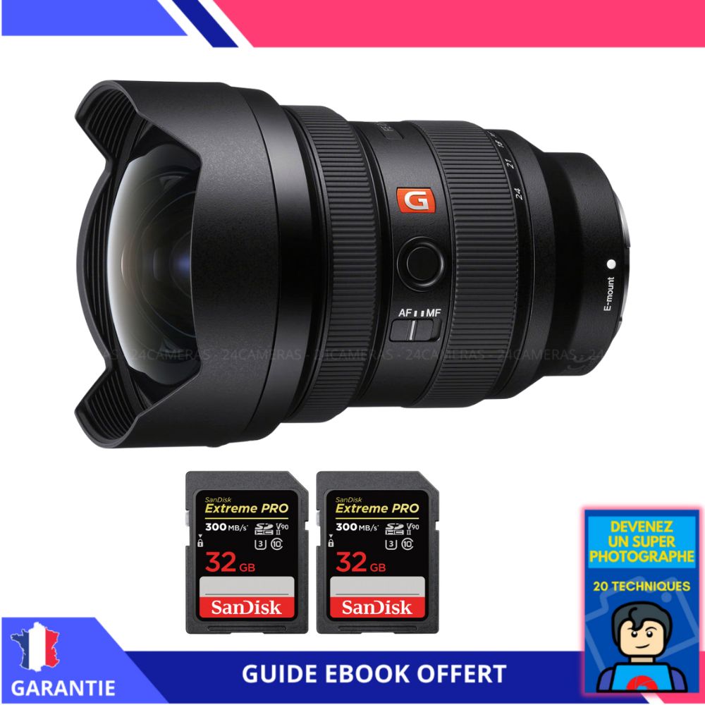 Sony FE 12 24mm f2.8 GM + 2 SanDisk UHS II 300 MB/ + Ebook 'Devenez Un Super Photographe' Objectif Sony FE pour Sony Hybride