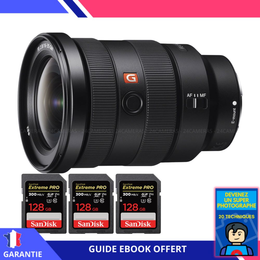 Sony FE 16 35mm f2.8 GM + 3 SanDisk UHS II 300 MB/ + Ebook 'Devenez Un Super Photographe' Objectif Sony FE pour Sony Hybride