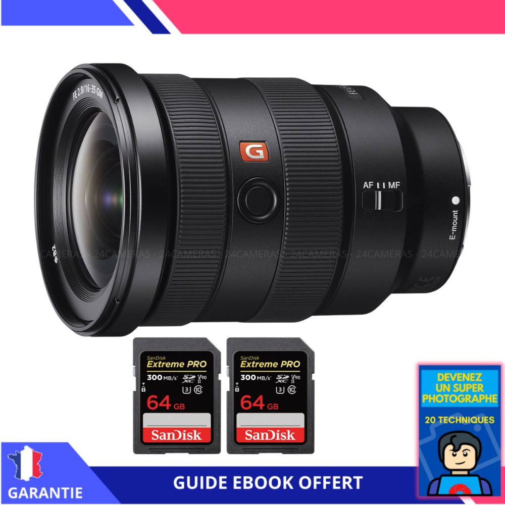 Sony FE 16 35mm f2.8 GM + 2 SanDisk UHS II 300 MB/ + Ebook 'Devenez Un Super Photographe' Objectif Sony FE pour Sony Hybride