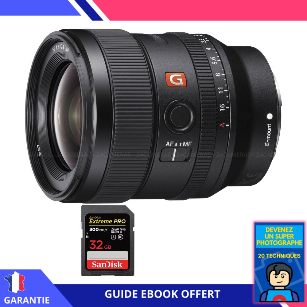 Sony FE 24mm f1.4 GM + 1 SanDisk UHS II 300 MB/ + Ebook 'Devenez Un Super Photographe' Objectif Sony FE pour Sony Hybride