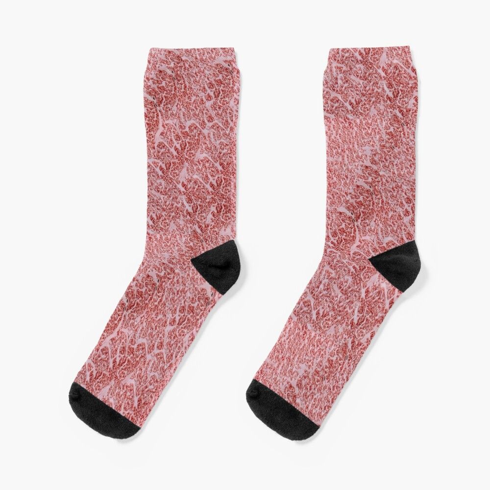 Chaussettes Taille Unique Wagyu A5 Kobe Ribeye B?Uf Viande Steak Texture Nouveauté Fantaisie Motif Fou Équipage Décontracté Pour Hommes Femmes