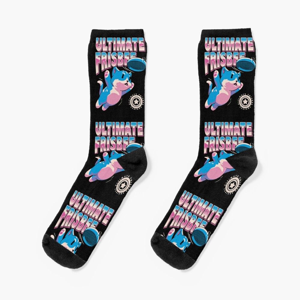 Chaussettes Taille Unique Ultimate Frisbee Cat - Retro Frisbee Cat Bid Bidginity Diving Pour Le Cadeau De Disque Nouveauté Fantaisie Motif Fou Équipage Décontracté Pour Hommes Femmes