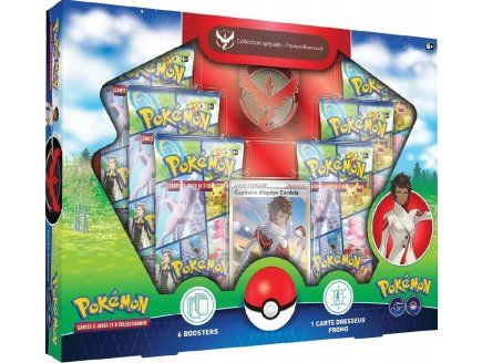 Coffret Pokémon Go Collection Speciale Equipe Bravoure Capitaine D'équipe Candela : 6 Boosters + Pin's - Carte A Collectionner Française