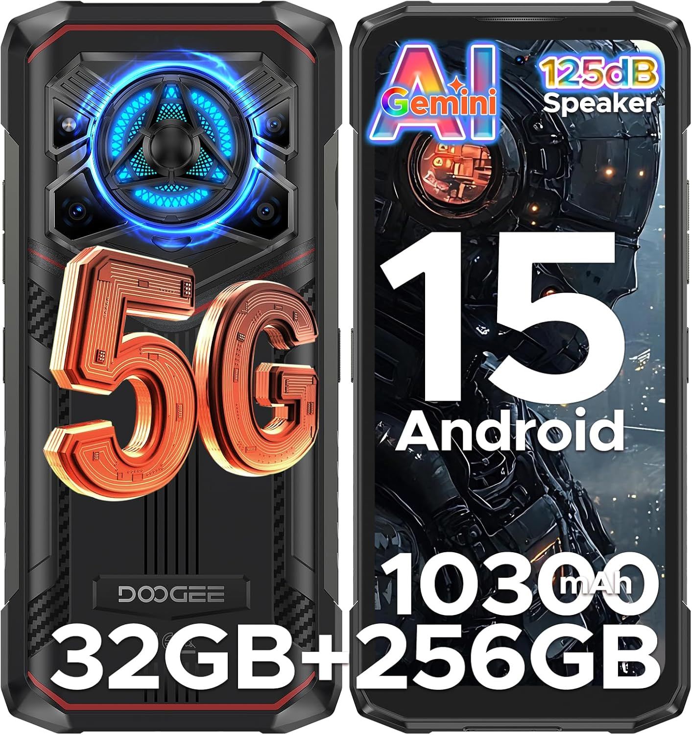 DOOGEE Blade 20 Play Telephone Portable Incassable 5G + 10300mAh/ 6 6 HD+ Smartphone Incassable Android 15 125dB Speakers Effet Lumiere LED Camera 50MPWIFI6NFCFace ID