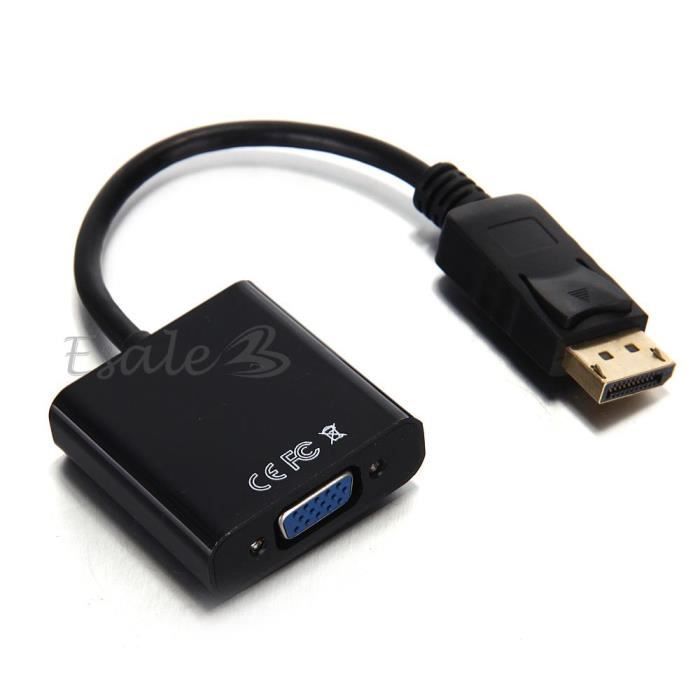 Adaptateur Cable DP DisplayPort Male à VGA Femelle Noir pour Ordinateur PC HP