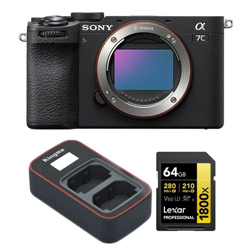 Sony Alpha A7C II corps noir+Lexar 64Go carte mémoire SDXC professionnelle 1800x UHS-II+Kingma Sony NP-FZ100 LCD double USB chargeur