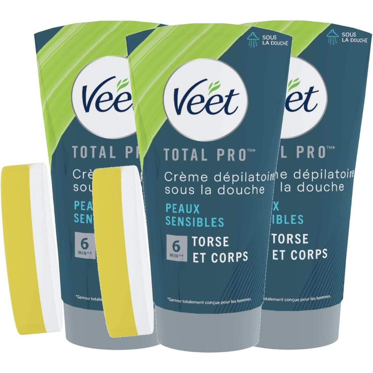 Veet Men Lot De 3 Crèmes Dépilatoire Homme Sous La Douche Peaux Sensibles ¿ 150ml