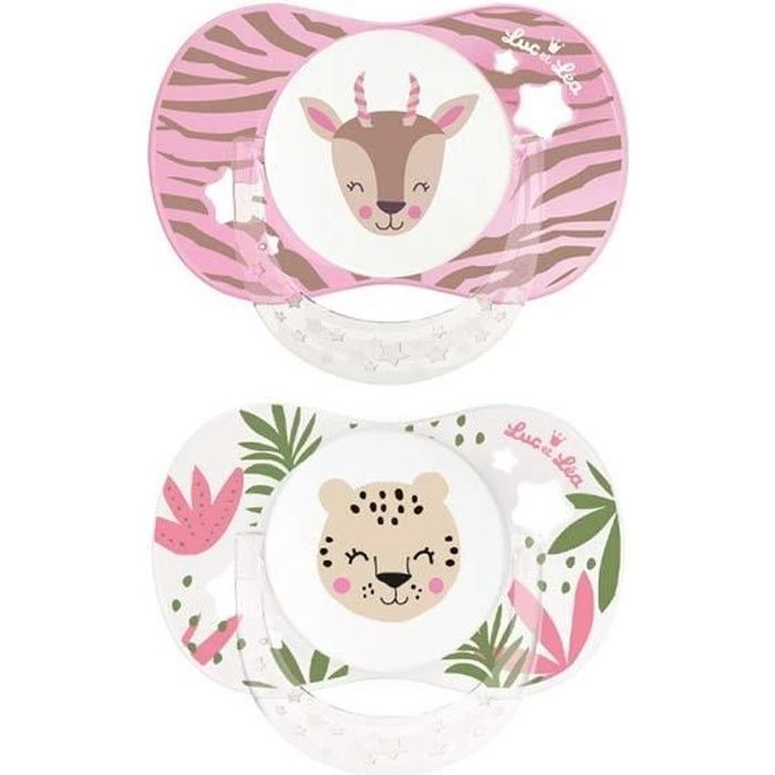  - Luc Et Léa Sucette Anatomique +18m Panthère Antilope Rose Lot De 2