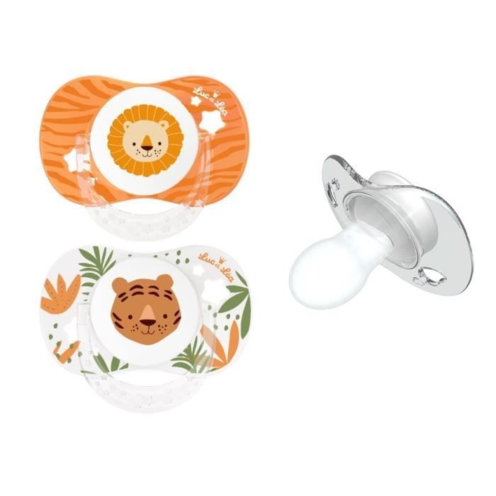  - Duo Sucettes Anatomiques Lion/Tigre +18 Mois Avec Anneau