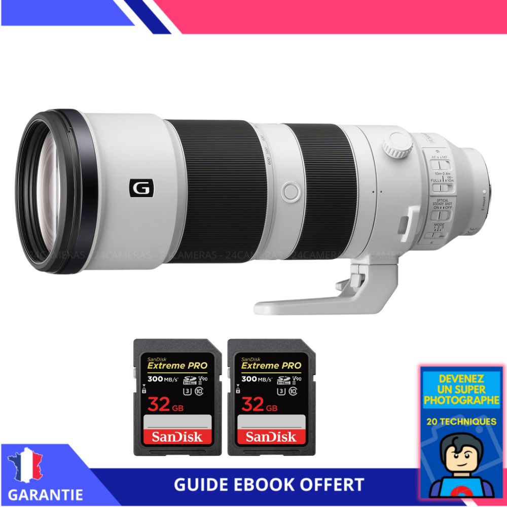 Sony FE 200 600mm f5.6 6.3 G OSS + 2 SanDisk UHS II 300 MB/ + Ebook 'Devenez Un Super Photographe' Objectif Sony FE pour Sony Hybride