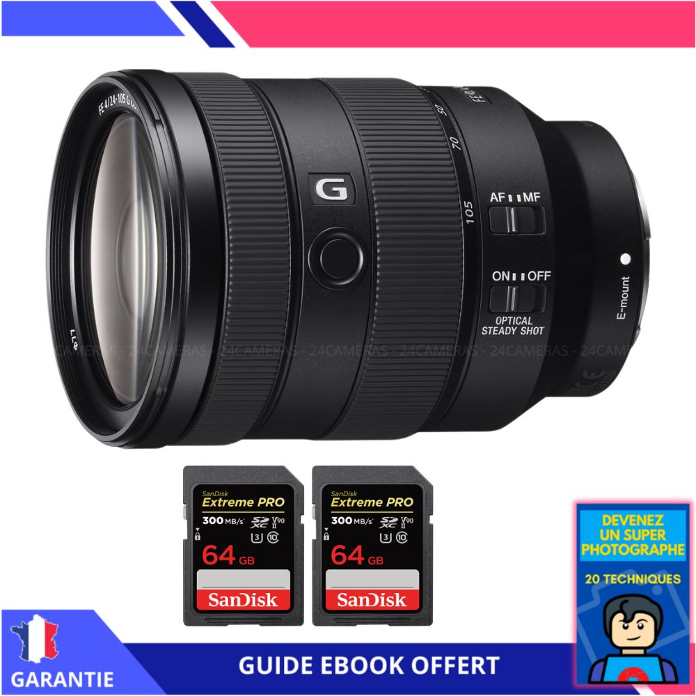 Sony FE 24 105mm f4 G OSS + 2 SanDisk Extreme PRO UHS II SDXC 300 MB/ + Ebook 'Devenez Un Super Photographe' Objectif Sony FE pour Sony Hybride - vue 2