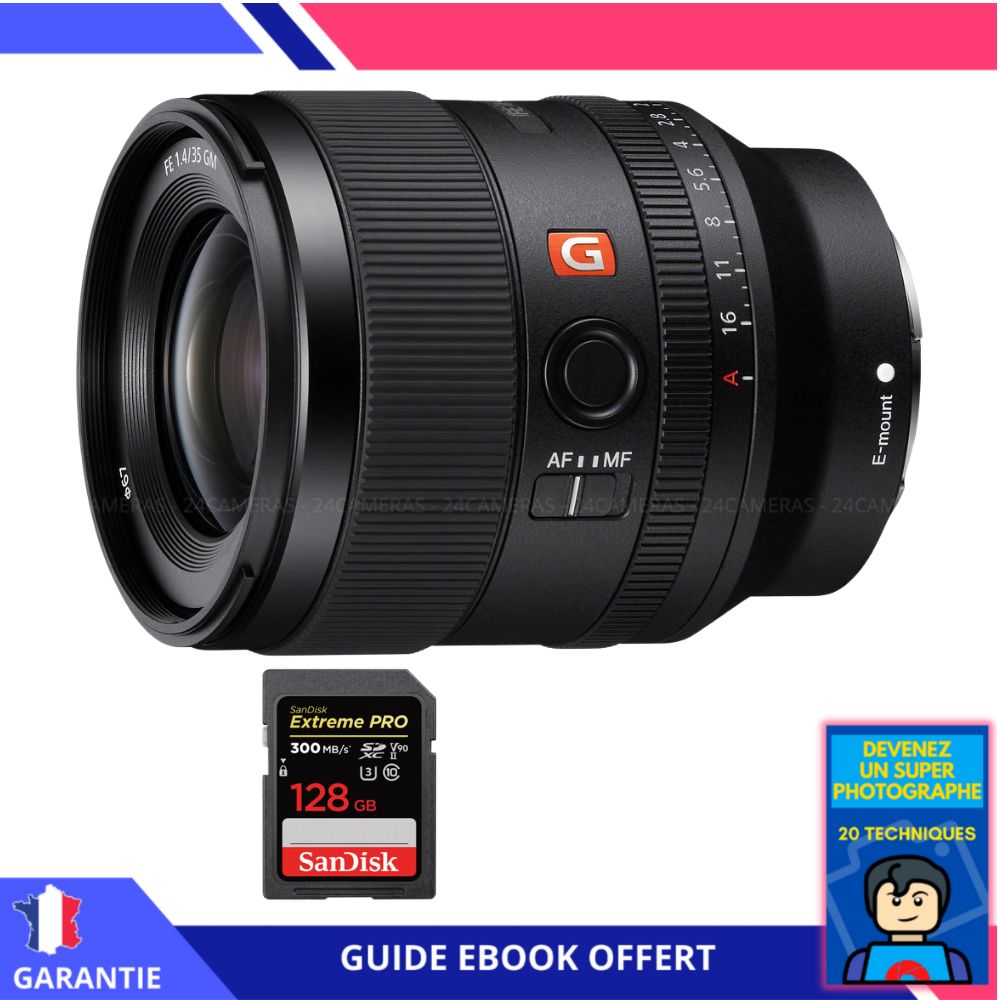 Sony FE 35mm f1.4 GM + 1 SanDisk Extreme PRO UHS II SDXC 300 MB/ + Ebook 'Devenez Un Super Photographe' Objectif Sony FE pour Sony Hybride