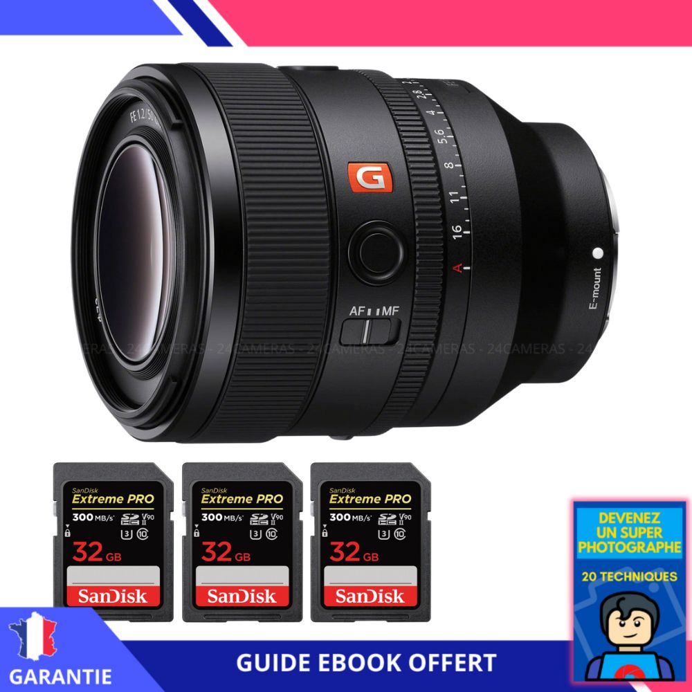 Sony FE 50mm f1.2 GM + 3 SanDisk Extreme PRO UHS II SDXC 300 MB/ + Ebook 'Devenez Un Super Photographe' Objectif Sony FE pour Sony Hybride - vue 2
