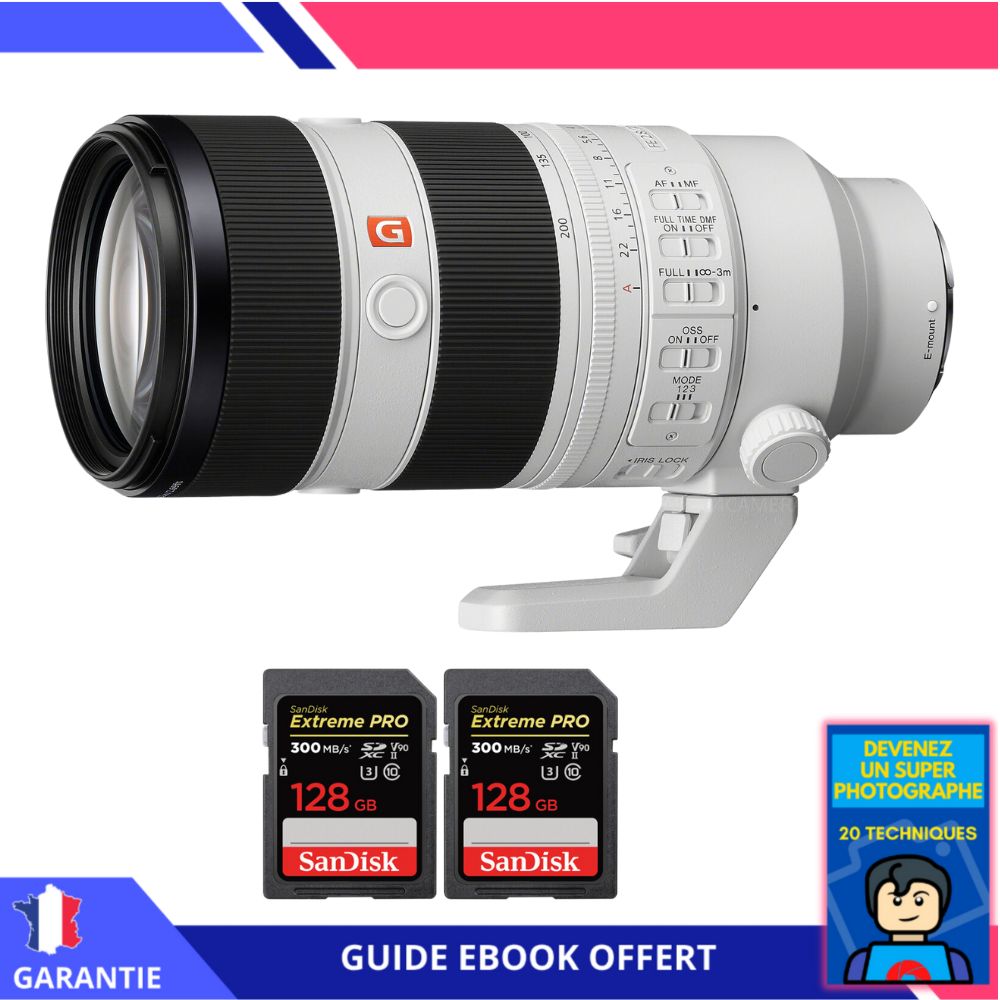 Sony FE 70 200mm F2.8 GM OSS II + 2 SanDisk Extreme PRO UHS II SDXC 300 MB/ + Ebook 'Devenez Un Super Photographe' Objectif Sony FE pour Sony Hybride - vue 3