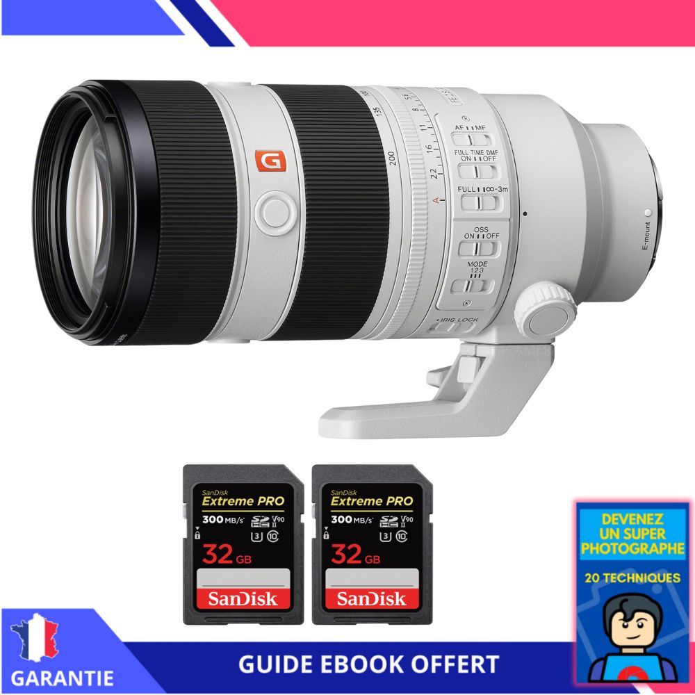 Sony FE 70 200mm F2.8 GM OSS II + 2 SanDisk Extreme PRO UHS II SDXC 300 MB/ + Ebook 'Devenez Un Super Photographe' Objectif Sony FE pour Sony Hybride - vue 2