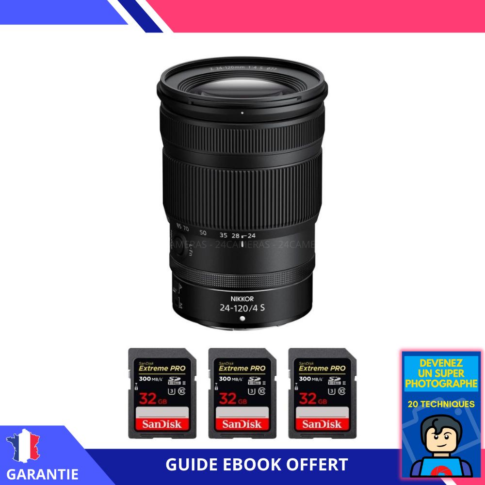 Nikon Z 24 120mm F4 + 3 SanDisk Extreme PRO UHS II SDXC 300 MB/ + Ebook 'Devenez Un Super Photographe' Objectif Nikon Z pour Nikon Hybride - vue 3