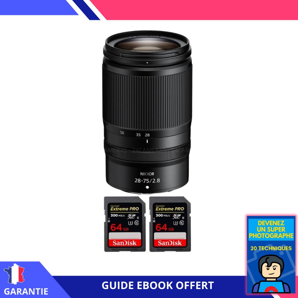 Nikon Z 28 75mm F2.8 + 2 SanDisk Extreme PRO UHS II SDXC 300 MB/ + Ebook 'Devenez Un Super Photographe' Objectif Nikon Z pour Nikon Hybride - vue 2