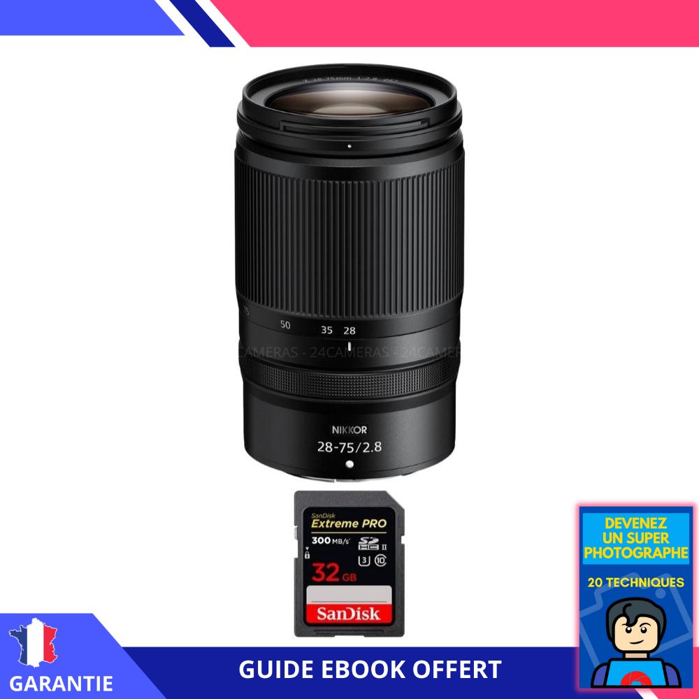 Nikon Z 28 75mm F2.8 + 1 SanDisk Extreme PRO UHS II SDXC 300 MB/ + Ebook 'Devenez Un Super Photographe' Objectif Nikon Z pour Nikon Hybride