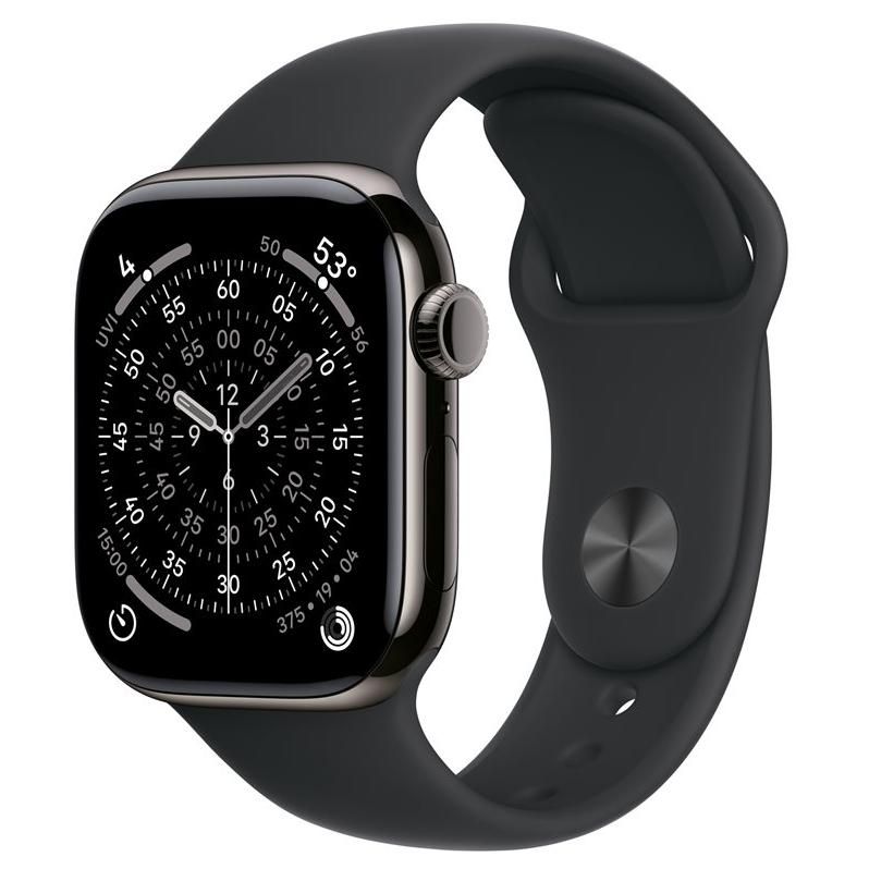 Apple Watch Series 11 (GPS + Cellular) - 42 mm - ardoise titane - Montre connectée avec bracelet sport - fluoroélastomère - noir - taille du bracelet : S/M - 64 Go - LTE, Wi-Fi 4, UWB, Bluetooth...